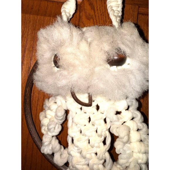 Vintage Macrame Owl Towel Holder With Pink Towel & Lace Trim - Picture 7 of 13